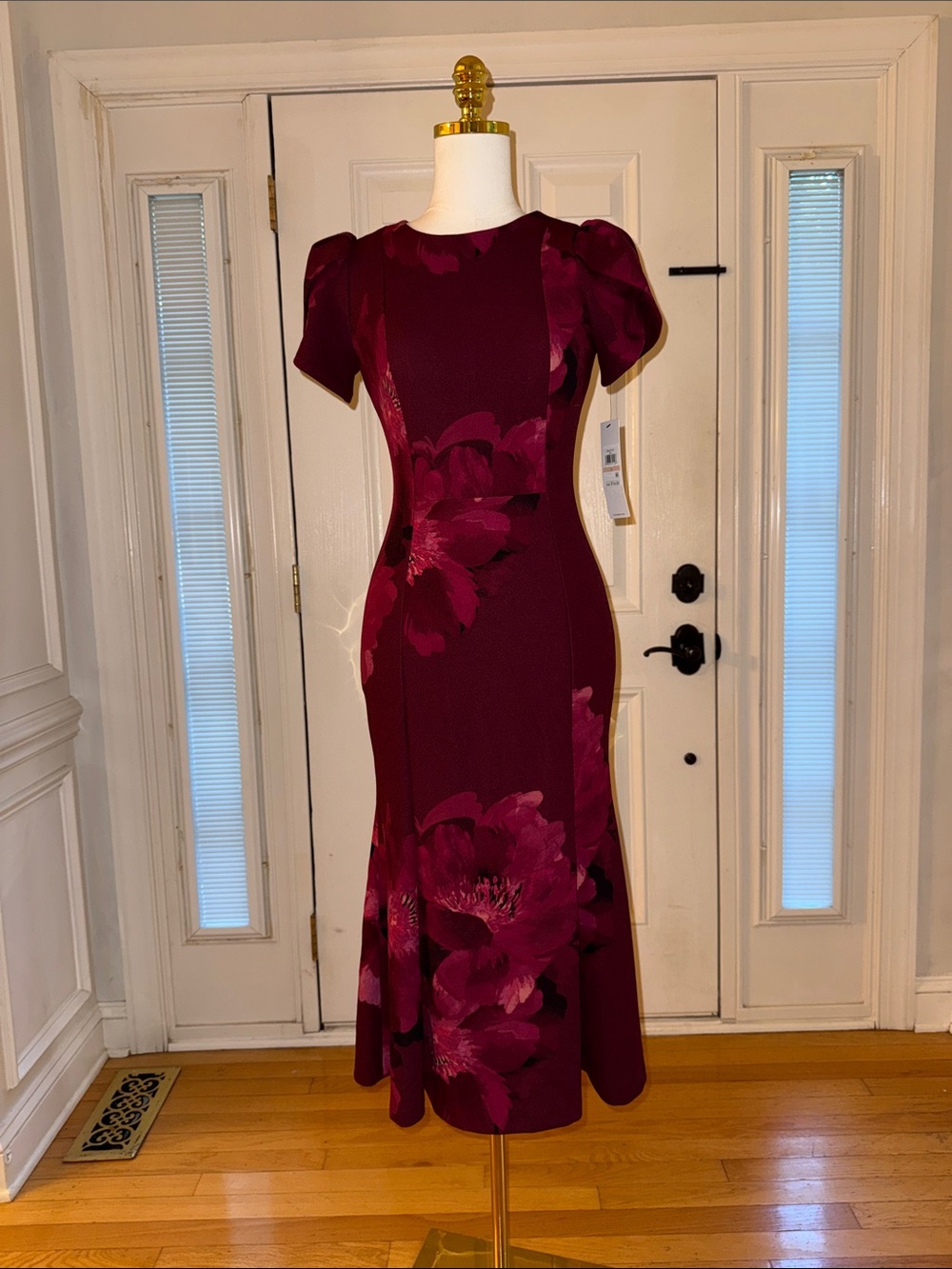 Calvin Klein Burgundy Floral Midi Dress